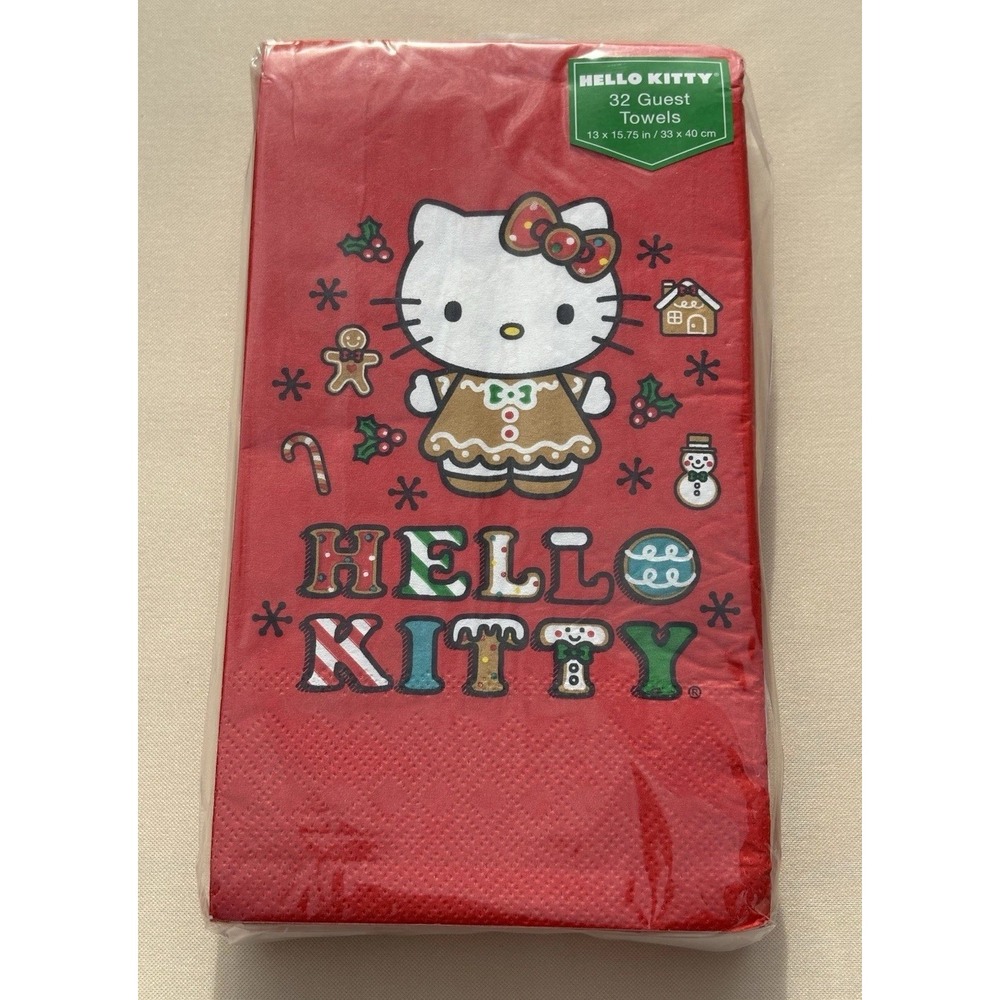 Sanrio Hello Kitty Christmas Gingerbread Red Paper Guest Towels 32ct Napkins